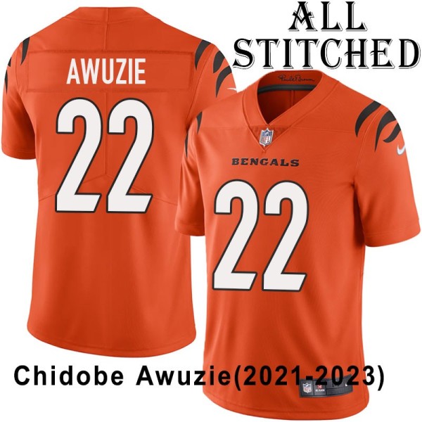 Orange Embroidered Chidobe Awuzie Cincinnati Bengals #22 Stitched Jersey
