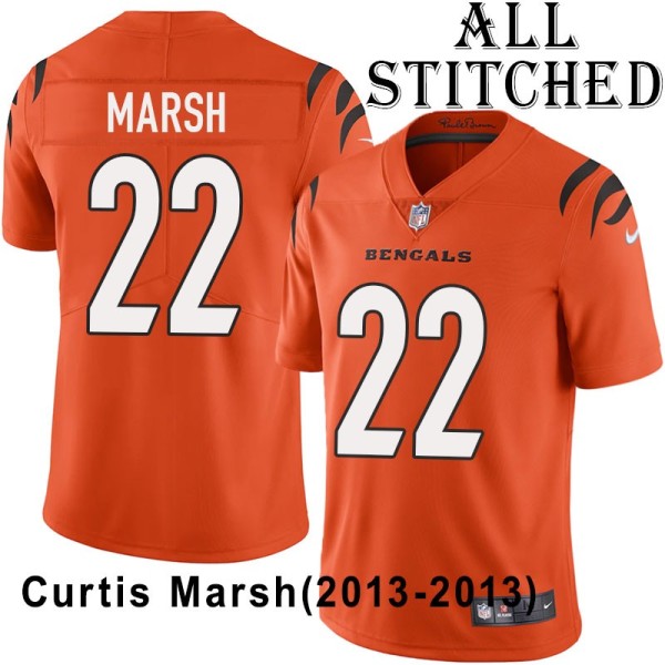 Orange Embroidered Curtis Marsh Cincinnati Bengals #22 Stitched Jersey