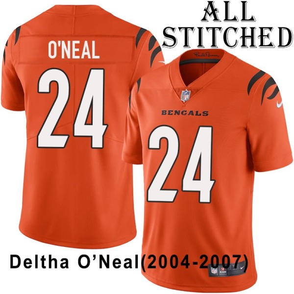 Orange Embroidered Deltha O'Neal Cincinnati Bengals #24 Stitched Jersey