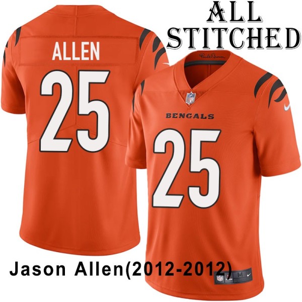 Orange Embroidered Jason Allen Cincinnati Bengals #25 Stitched Jersey