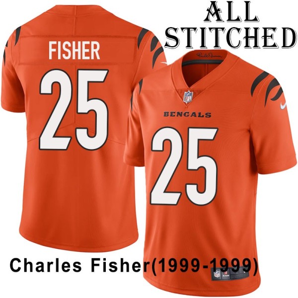 Orange Embroidered Charles Fisher Cincinnati Bengals #25 Stitched Jersey