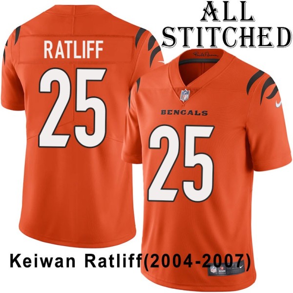Orange Embroidered Keiwan Ratliff Cincinnati Bengals #25 Stitched Jersey