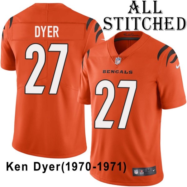 Orange Embroidered Ken Dyer Cincinnati Bengals #27 Stitched Jersey