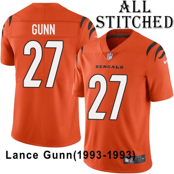 Orange Embroidered Lance Gunn Cincinnati Bengals #27 Stitched Jersey
