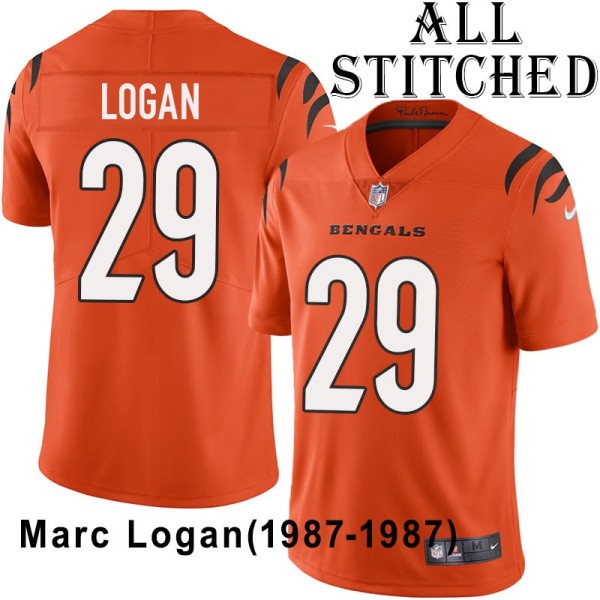 Orange Embroidered Marc Logan Cincinnati Bengals #29 Stitched Jersey