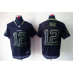 [NEW,Lights-Out]12th Fan Football Jersey -Seattle #12 Black Jersey