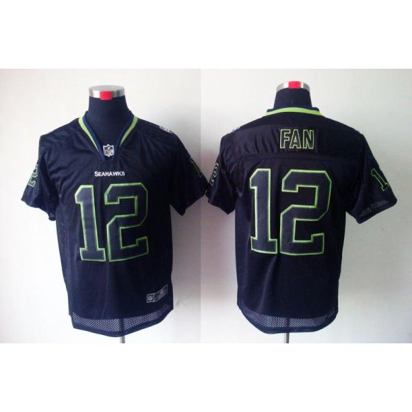[NEW,Lights-Out]12th Fan Football Jersey -Seattle #12 Black Jersey