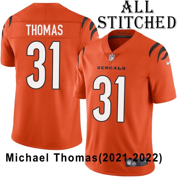 Orange Embroidered Michael Thomas Cincinnati Bengals #31 Stitched Jersey