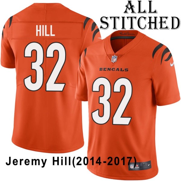 Orange Embroidered Jeremy Hill Cincinnati Bengals #32 Stitched Jersey