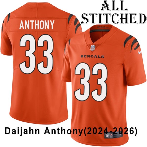 Orange Embroidered Daijahn Anthony Cincinnati Bengals #33 Stitched Jersey