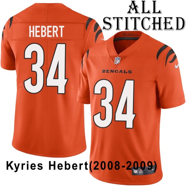 Orange Embroidered Kyries Hebert Cincinnati Bengals #34 Stitched Jersey