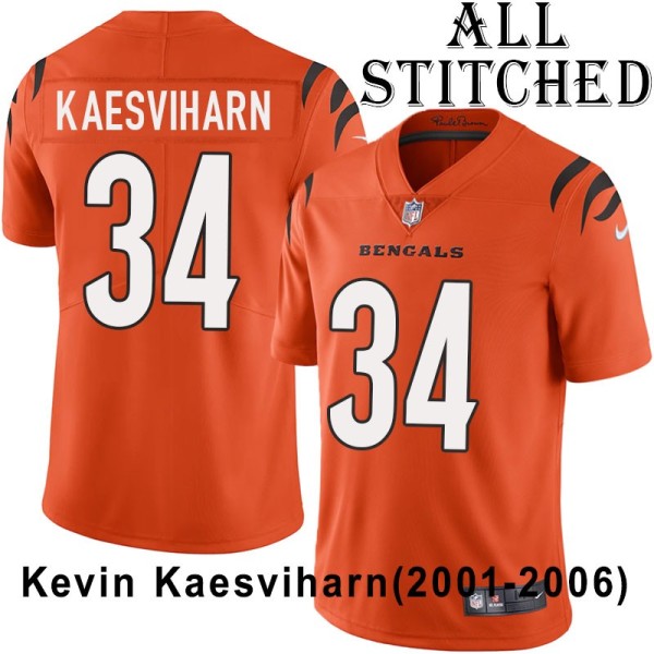 Orange Embroidered Kevin Kaesviharn Cincinnati Bengals #34 Stitched Jersey