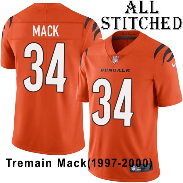 Orange Embroidered Tremain Mack Cincinnati Bengals #34 Stitched Jersey