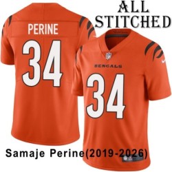 Orange Embroidered Samaje Perine Cincinnati Bengals #34 Stitched Jersey