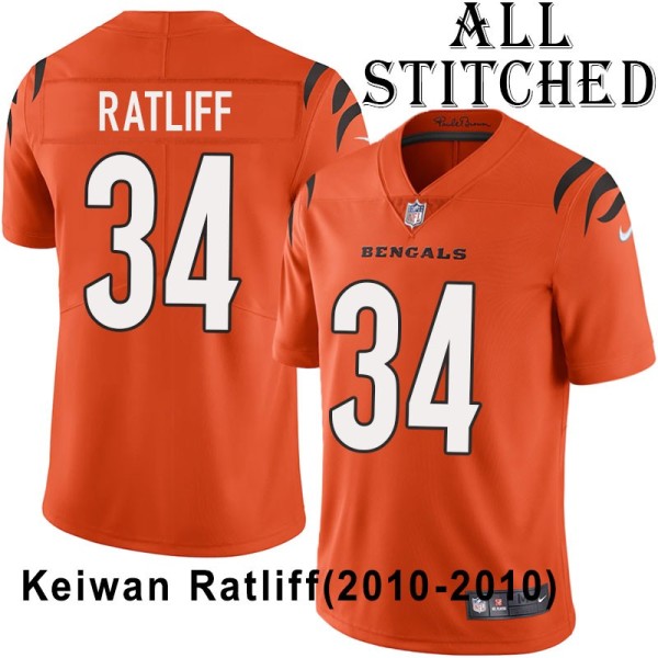 Orange Embroidered Keiwan Ratliff Cincinnati Bengals #34 Stitched Jersey
