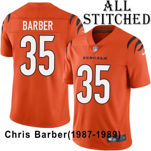 Orange Embroidered Chris Barber Cincinnati Bengals #35 Stitched Jersey