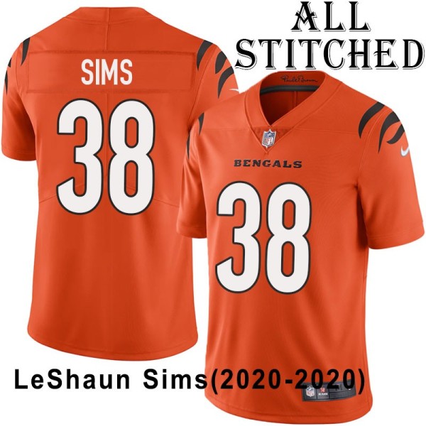 Orange Embroidered LeShaun Sims Cincinnati Bengals #38 Stitched Jersey