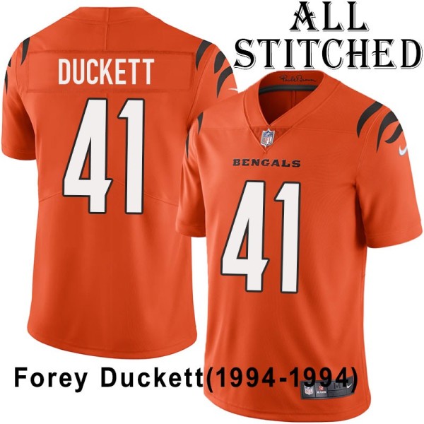 Orange Embroidered Forey Duckett Cincinnati Bengals #41 Stitched Jersey