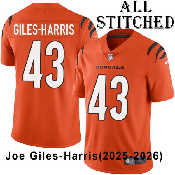 Orange Embroidered Joe Giles-Harris Cincinnati Bengals #43 Stitched Jersey