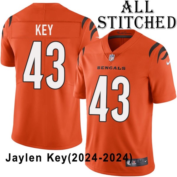 Orange Embroidered Jaylen Key Cincinnati Bengals #43 Stitched Jersey