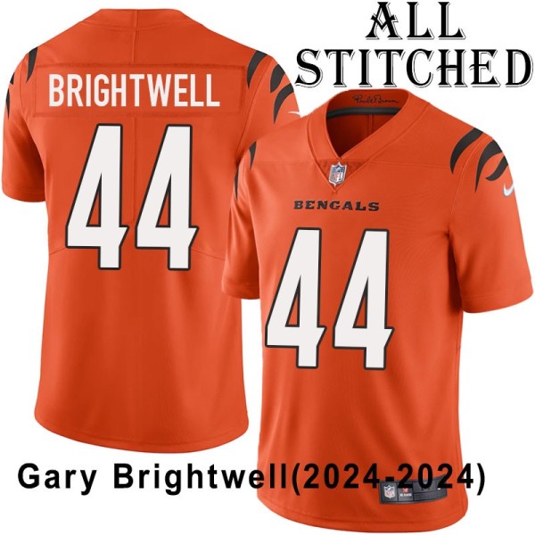 Orange Embroidered Gary Brightwell Cincinnati Bengals #44 Stitched Jersey