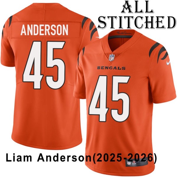 Orange Embroidered Liam Anderson Cincinnati Bengals #45 Stitched Jersey