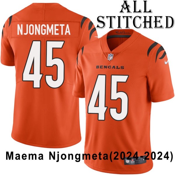 Orange Embroidered Maema Njongmeta Cincinnati Bengals #45 Stitched Jersey