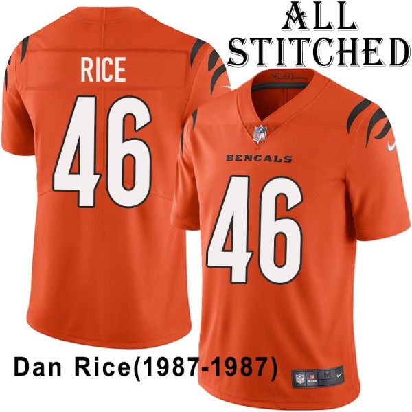 Orange Embroidered Dan Rice Cincinnati Bengals #46 Stitched Jersey