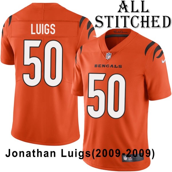 Orange Embroidered Jonathan Luigs Cincinnati Bengals #50 Stitched Jersey