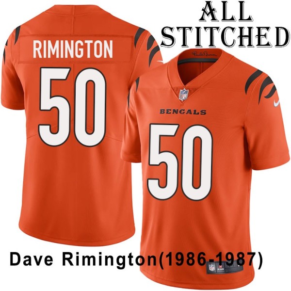 Orange Embroidered Dave Rimington Cincinnati Bengals #50 Stitched Jersey