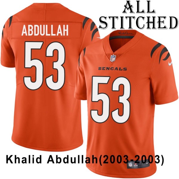 Orange Embroidered Khalid Abdullah Cincinnati Bengals #53 Stitched Jersey