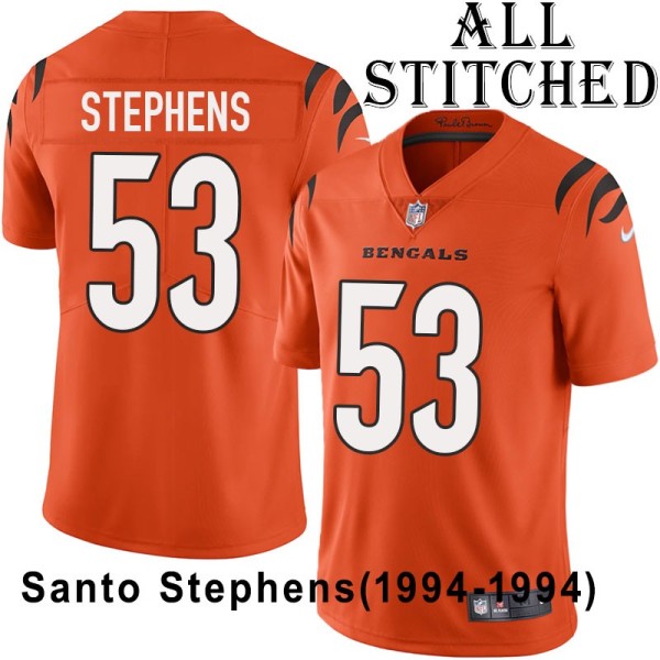 Orange Embroidered Santo Stephens Cincinnati Bengals #53 Stitched Jersey