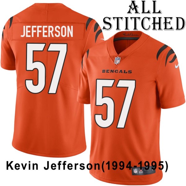 Orange Embroidered Kevin Jefferson Cincinnati Bengals #57 Stitched Jersey