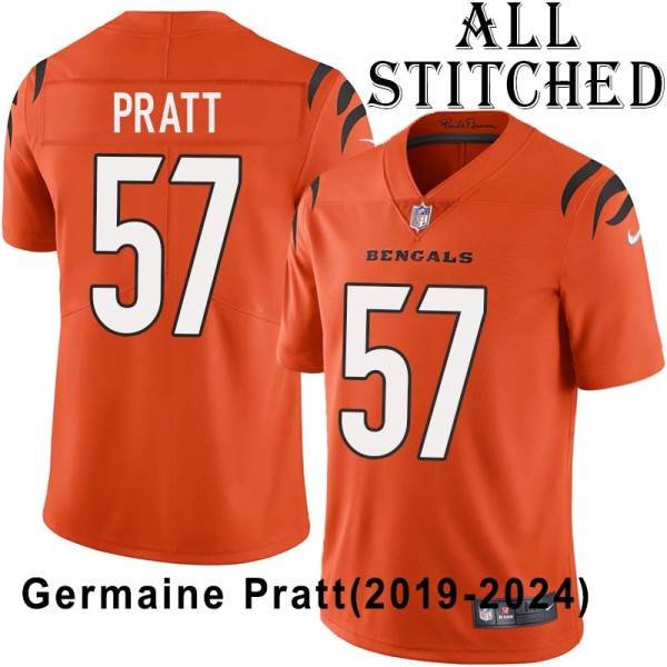 Orange Embroidered Germaine Pratt Cincinnati Bengals #57 Stitched Jersey
