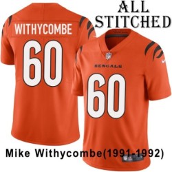 Orange Embroidered Mike Withycombe Cincinnati Bengals #60 Stitched Jersey