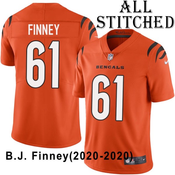 Orange Embroidered B.J. Finney Cincinnati Bengals #61 Stitched Jersey
