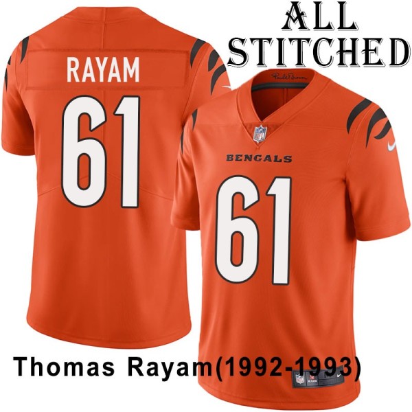 Orange Embroidered Thomas Rayam Cincinnati Bengals #61 Stitched Jersey