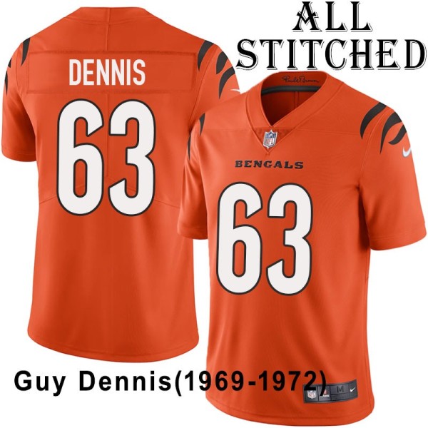 Orange Embroidered Guy Dennis Cincinnati Bengals #63 Stitched Jersey