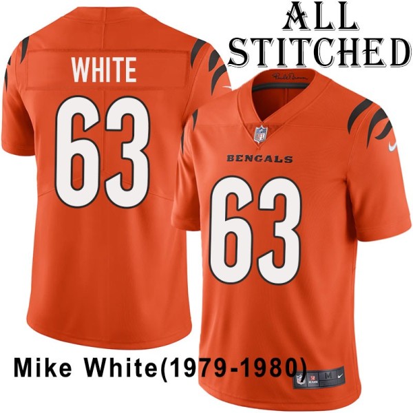 Orange Embroidered Mike White Cincinnati Bengals #63 Stitched Jersey