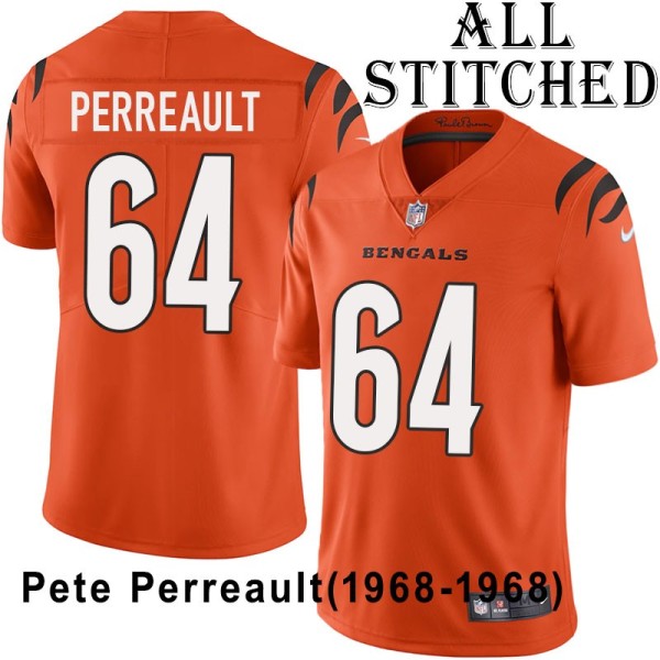 Orange Embroidered Pete Perreault Cincinnati Bengals #64 Stitched Jersey