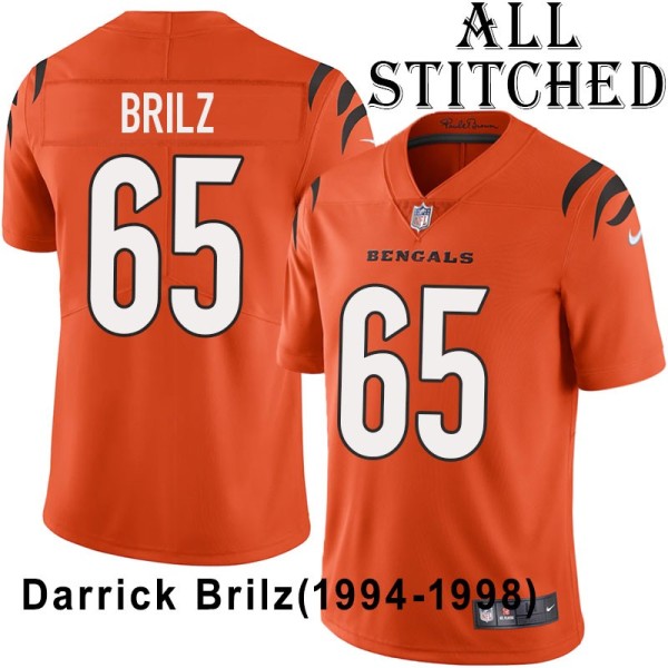 Orange Embroidered Darrick Brilz Cincinnati Bengals #65 Stitched Jersey