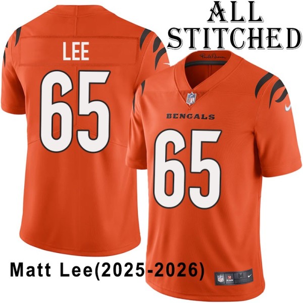 Orange Embroidered Matt Lee Cincinnati Bengals #65 Stitched Jersey