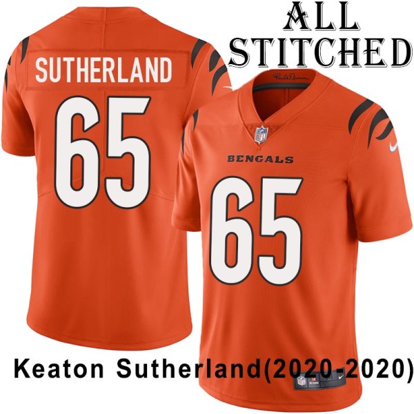 Orange Embroidered Keaton Sutherland Cincinnati Bengals #65 Stitched Jersey