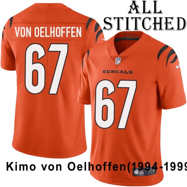 Orange Embroidered Kimo von Oelhoffen Cincinnati Bengals #67 Stitched Jersey