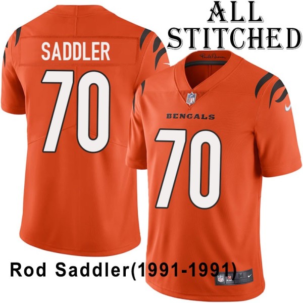 Orange Embroidered Rod Saddler Cincinnati Bengals #70 Stitched Jersey
