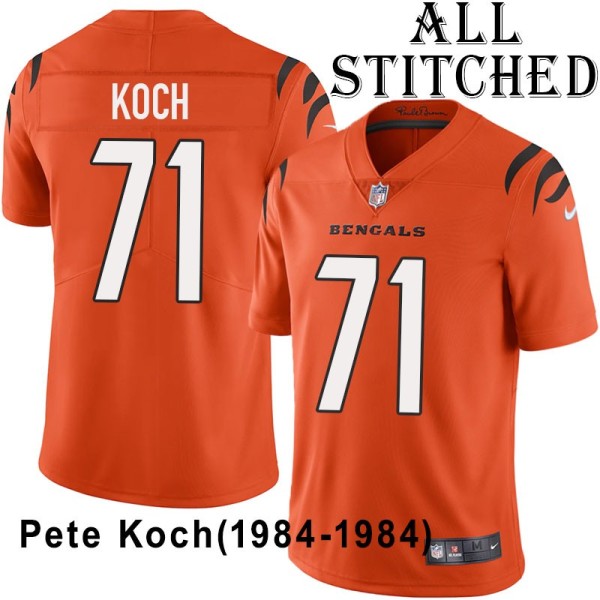 Orange Embroidered Pete Koch Cincinnati Bengals #71 Stitched Jersey