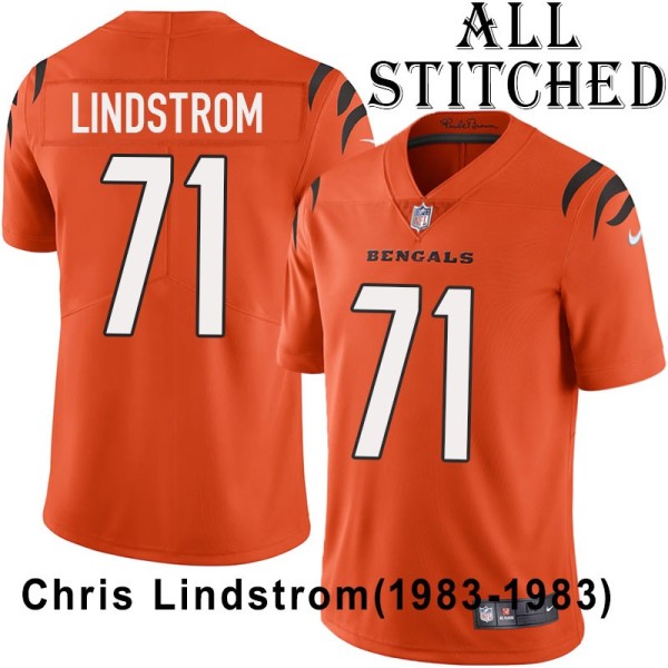 Orange Embroidered Chris Lindstrom Cincinnati Bengals #71 Stitched Jersey
