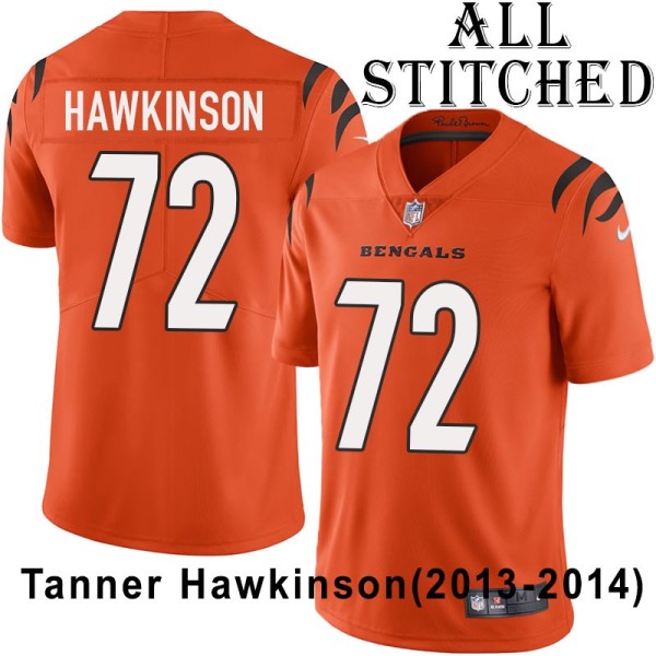 Orange Embroidered Tanner Hawkinson Cincinnati Bengals #72 Stitched Jersey