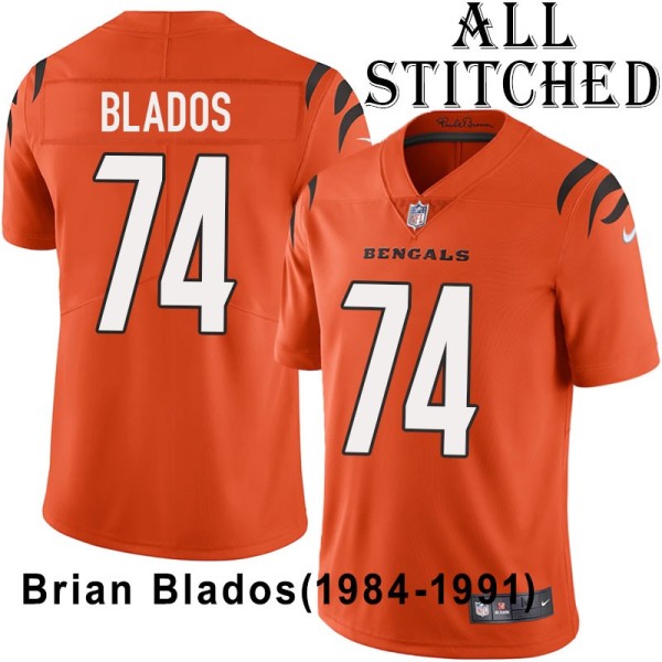 Orange Embroidered Brian Blados Cincinnati Bengals #74 Stitched Jersey