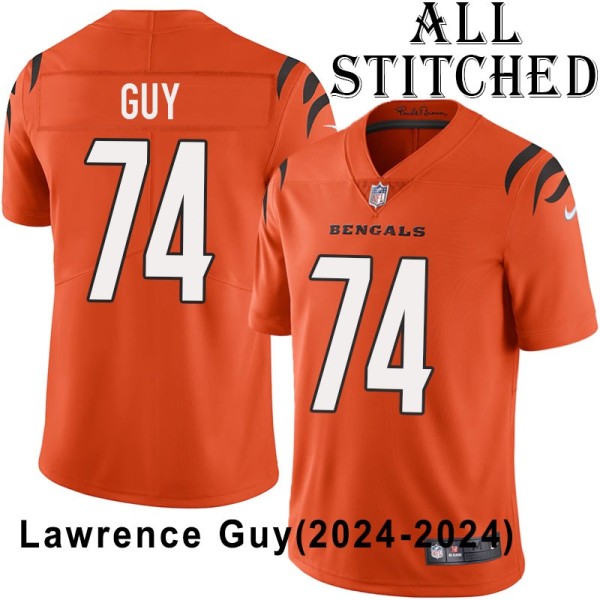 Orange Embroidered Lawrence Guy Cincinnati Bengals #74 Stitched Jersey